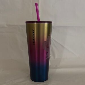 New Starbucks Multicolor Tumbler with Pink Straw